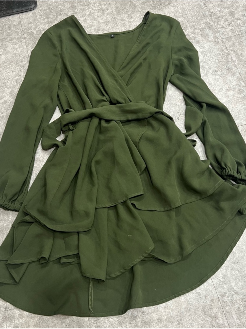 Olive Green Long-Sleeve Wrap Dress